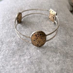 Two-tone .925 sterling, and gold accent filagree style bangle